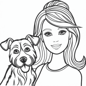 Dibujo de Barbie y su perro para colorear