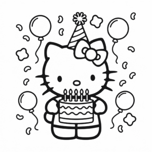 Dibujo de Hello Kitty Feliz Cumpleaños para colorear