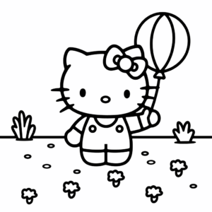 Dibujo de Hello Kitty sosteniendo globo para colorear