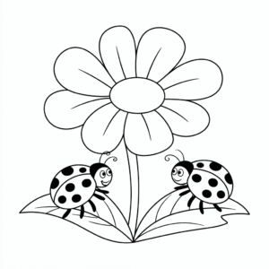 Dibujo de Flor y mariquitas para colorear