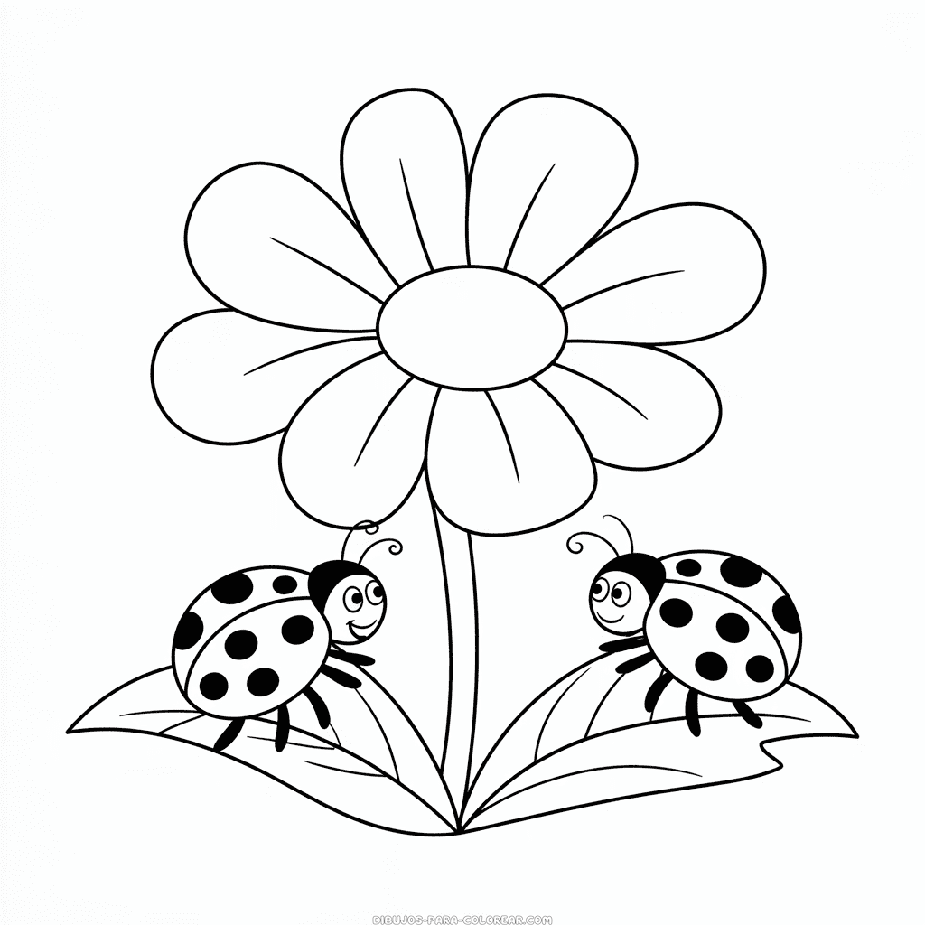 Dibujo de Flor y mariquitas para colorear