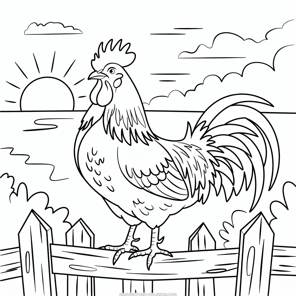 Dibujo de Gallo Adulto de Pollo para Colorear