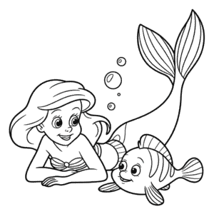 Dibujo de Ariel y Flounder para Colorear