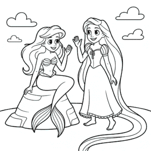 Dibujo de Ariel y Rapunzel para Colorear