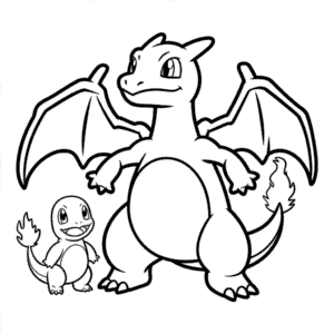 Dibujo de Charizard y Charmander para Colorear