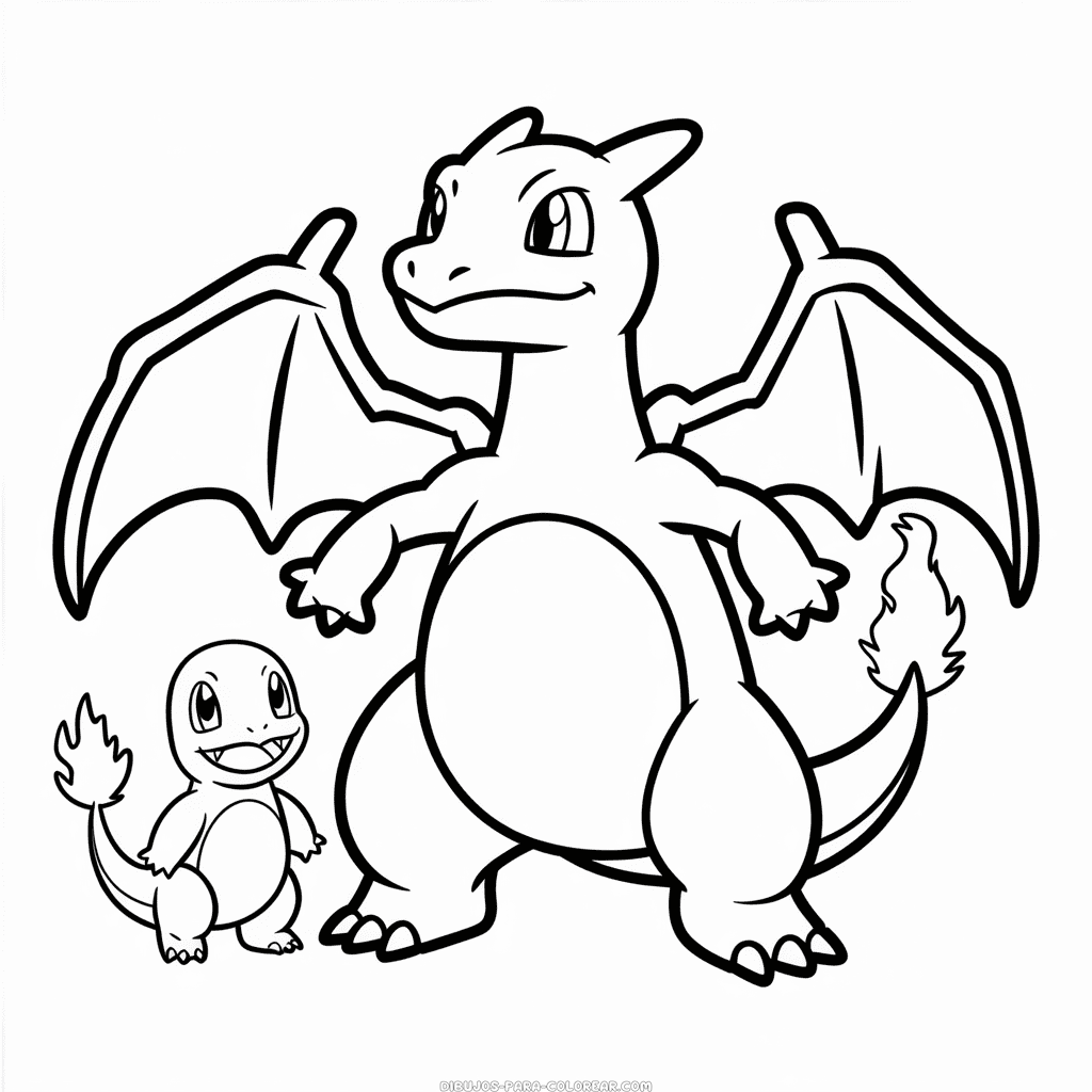 Dibujo de Charizard y Charmander para Colorear