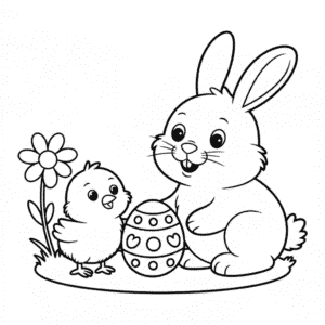 Dibujo de Conejo y Pollito para Colorear