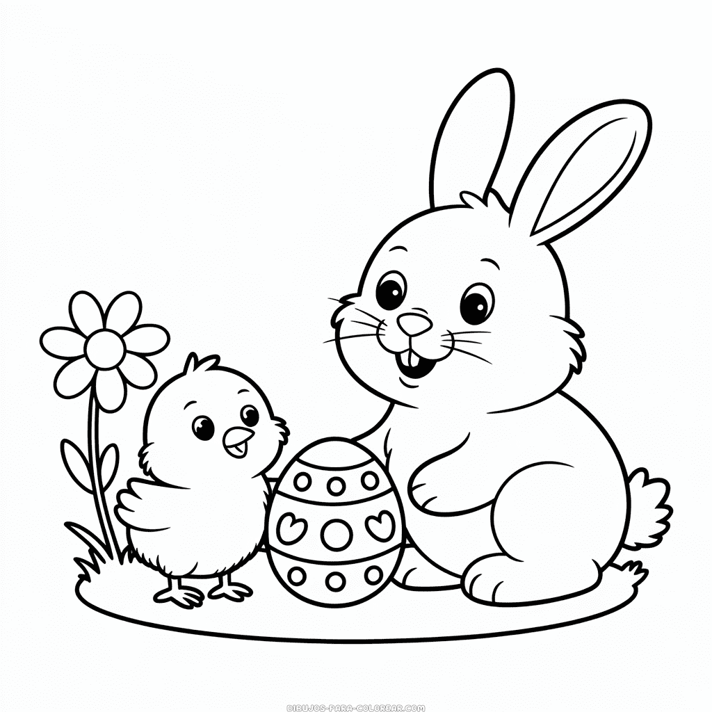 Dibujo de Conejo y Pollito para Colorear
