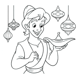Dibujo de Dibujos Animados de Disney Aladdín para Colorear