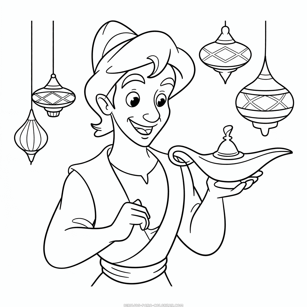 Dibujo de Dibujos Animados de Disney Aladdín para Colorear