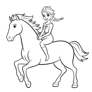 Dibujo de Elsa y Caballo para Colorear