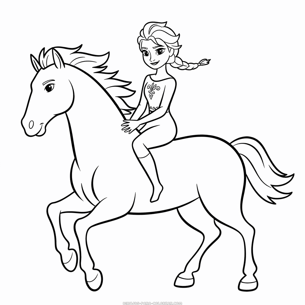 Dibujo de Elsa y Caballo para Colorear
