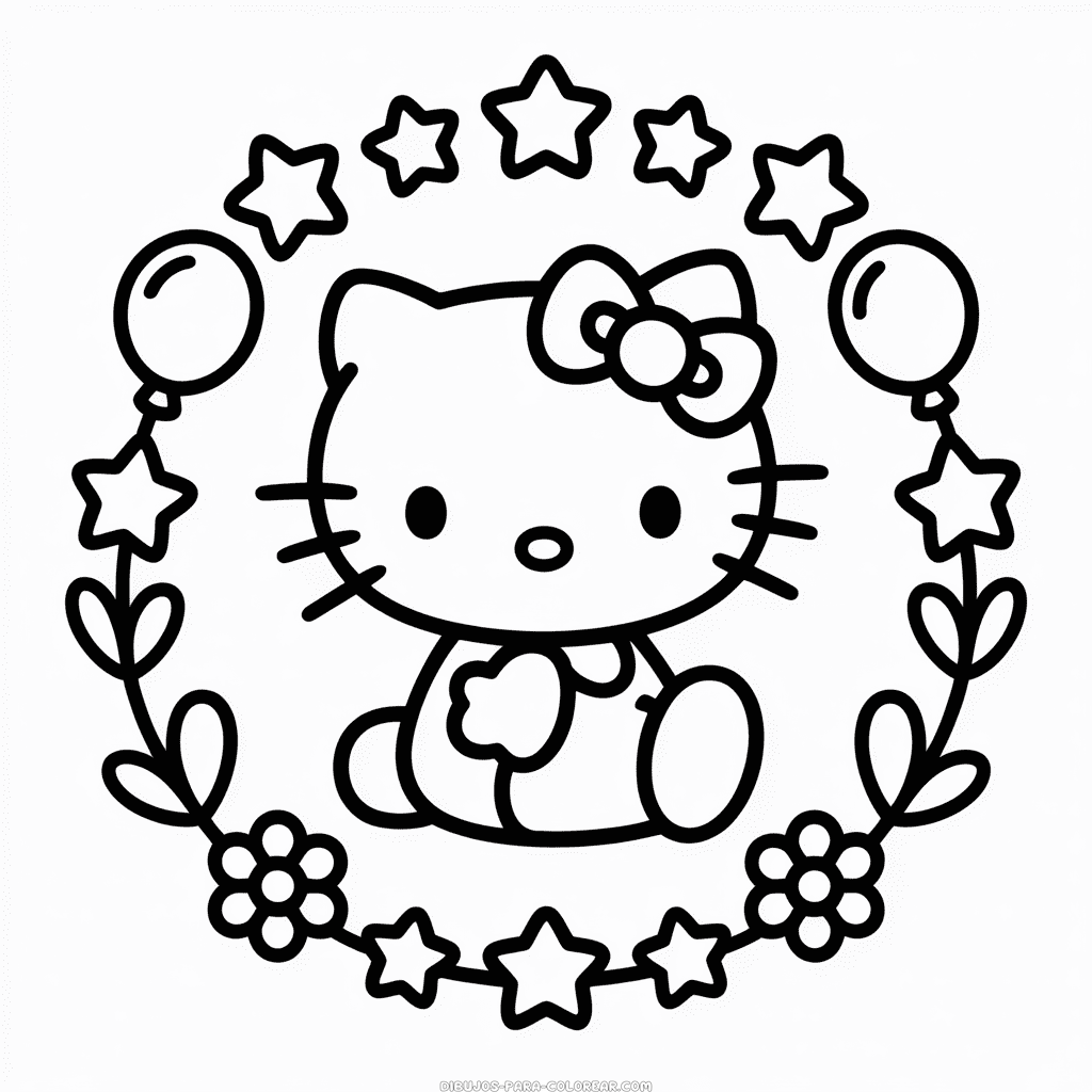Dibujo de Hello Kitty en Blanco y Negro para Colorear