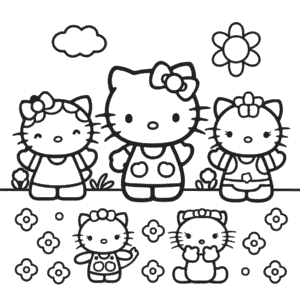 Dibujo de Hello Kitty y Amigos para Colorear