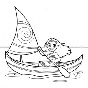 Dibujo de Moana en Bote para Colorear