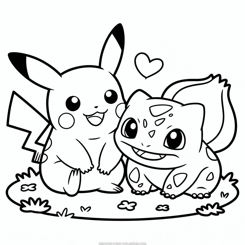 Dibujo de Pikachu y Bulbasaur para Colorear