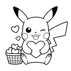 Dibujo de Pikachu y Corazones para Colorear