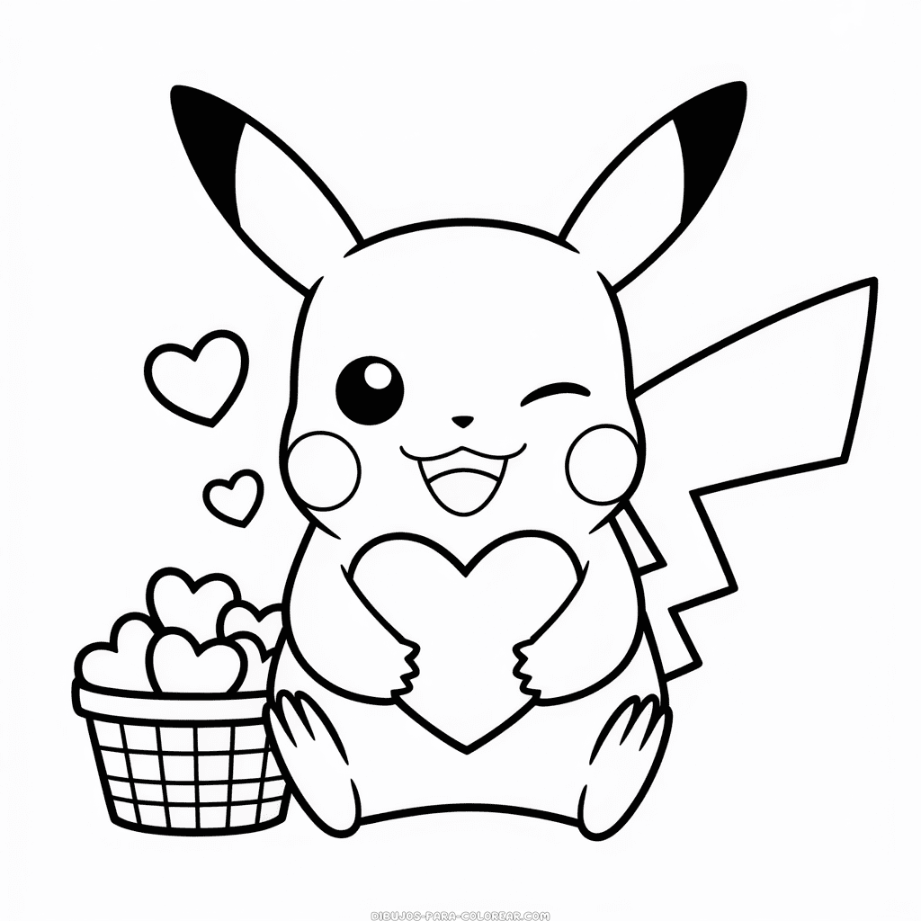 Dibujo de Pikachu y Corazones para Colorear