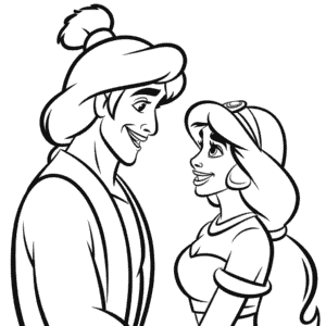 Dibujo de Aladdín y Jasmín para Colorear
