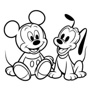 Dibujo de Bebé Mickey y Amigo para Colorear