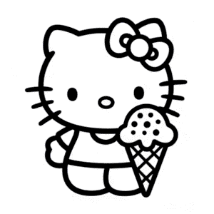 Dibujo de Hello Kitty y el Helado para Colorear