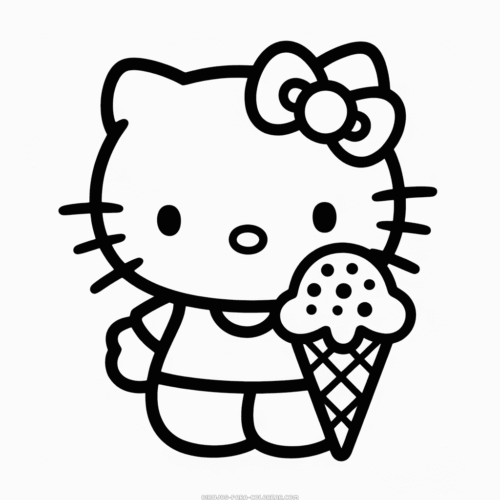 Dibujo de Hello Kitty y el Helado para Colorear
