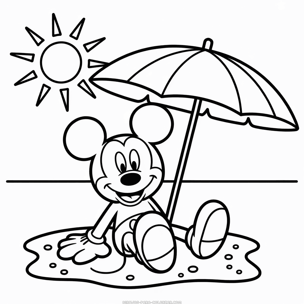 Dibujo de Mickey Mouse en la Playa para Colorear