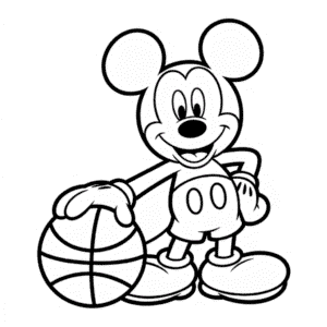 Dibujo de Mickey Mouse Jugando Baloncesto para Colorear
