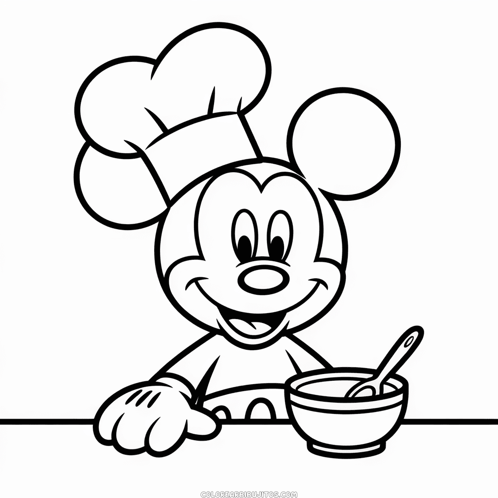 Dibujo de Cocinando con Mickey Mouse para Colorear