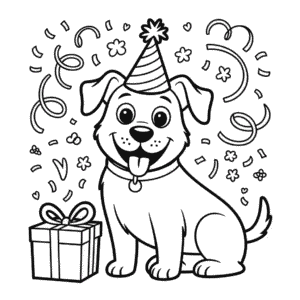 Dibujo de Cumpleaños de Perro para Colorear