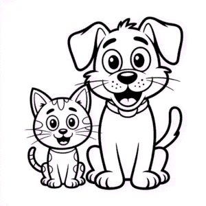Dibujo de Dibujos Animados de Gato y Perro para Colorear