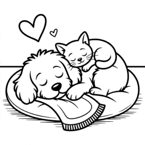 Dibujo de Gato Lindo y Perro para Colorear