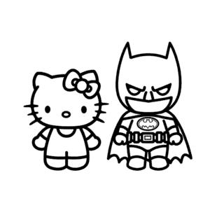 Dibujo de Hello Kitty y Batman para Colorear