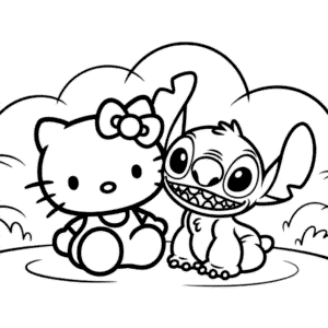 Dibujo de Hello Kitty y Stitch para Colorear
