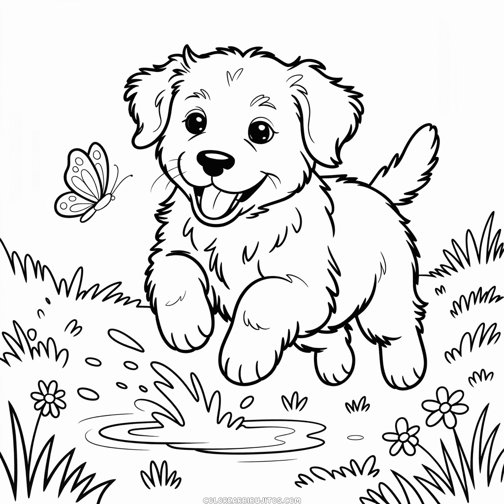 Dibujo de Lindo Cachorro de Perro Realista para Colorear