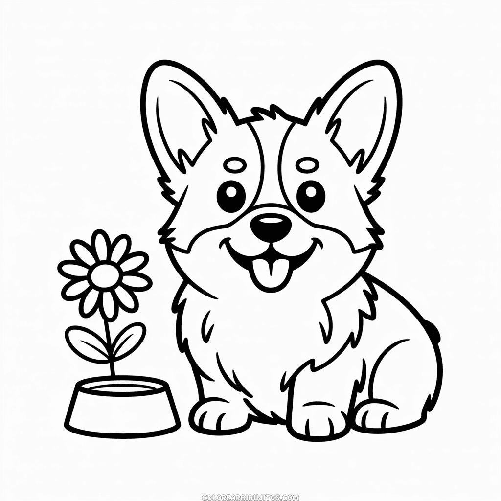 Dibujo de Perro Corgi para Colorear