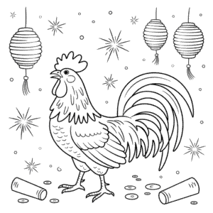 Dibujo de Año Nuevo Chino Gallo para Colorear