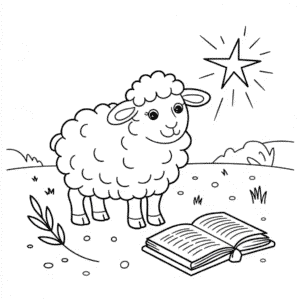 Dibujo de Biblia y Ovejas para Colorear