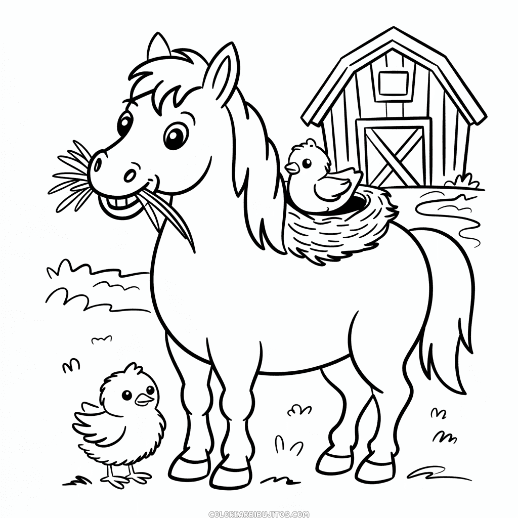 Dibujo de Caballo de Granja para Colorear