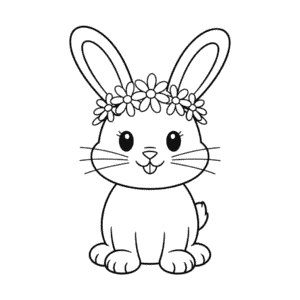 Dibujo de Corona de Flores de Conejo para Colorear