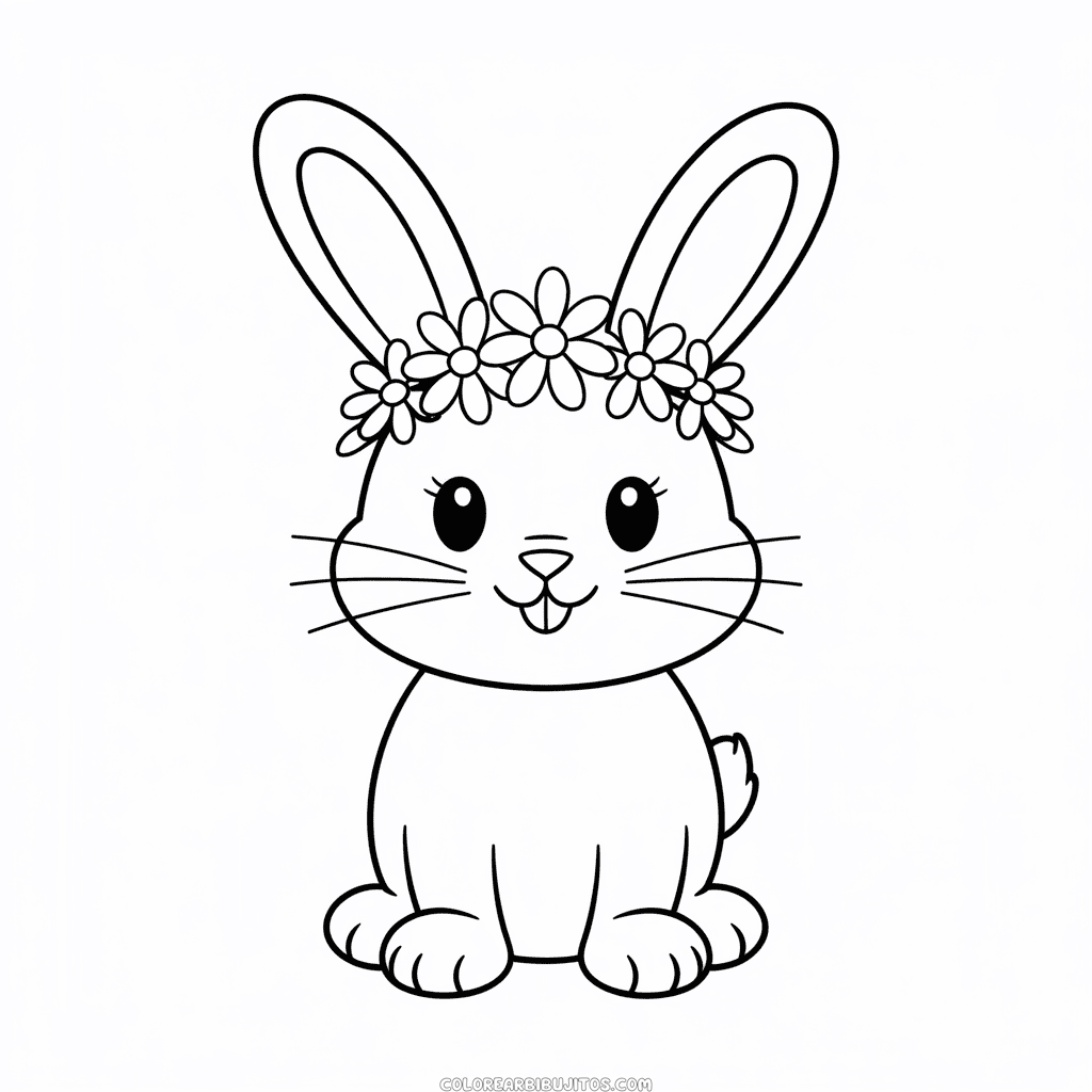 Dibujo de Corona de Flores de Conejo para Colorear