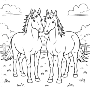 Dibujo de Dos Caballos Uno Al Lado Del Otro para Colorear