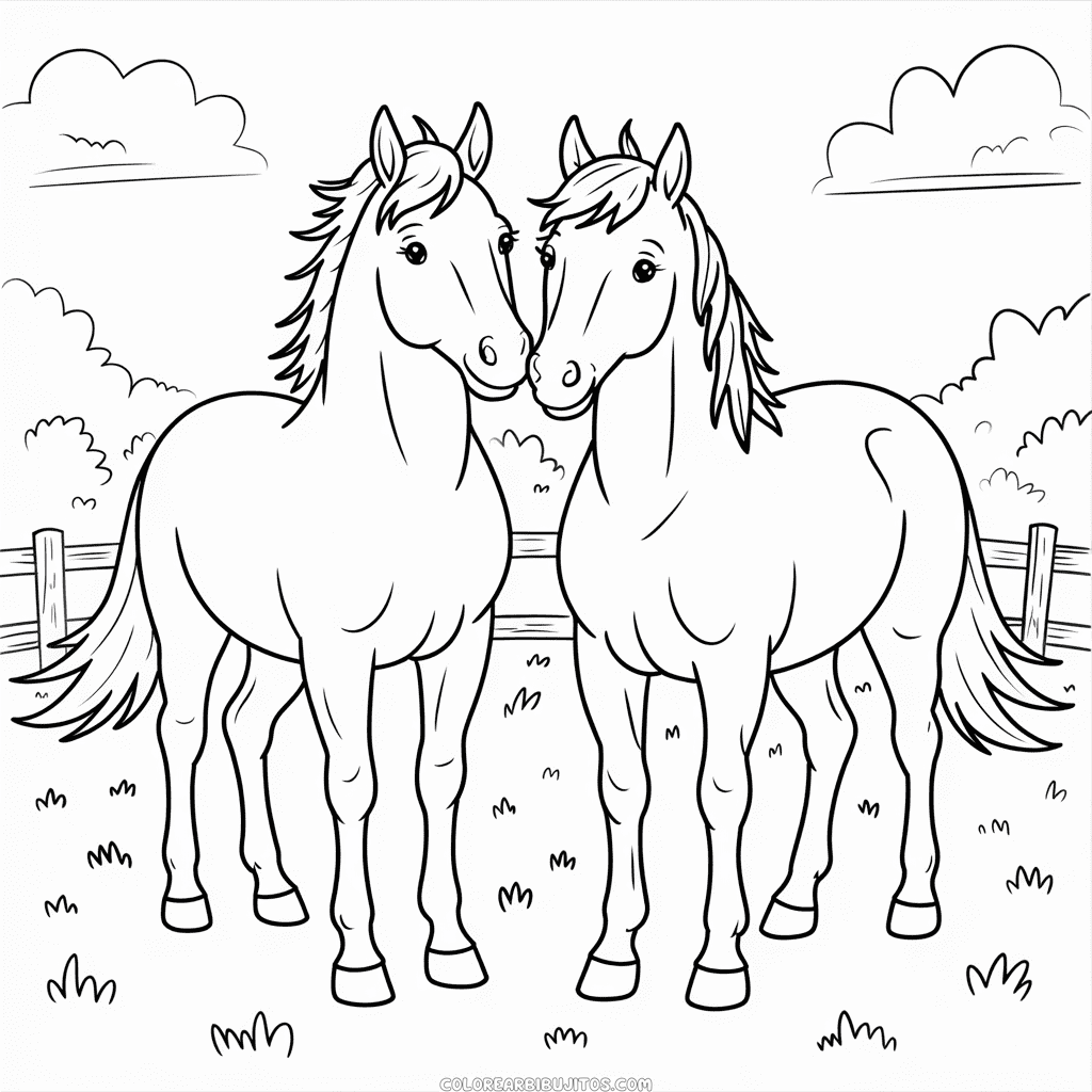 Dibujo de Dos Caballos Uno Al Lado Del Otro para Colorear