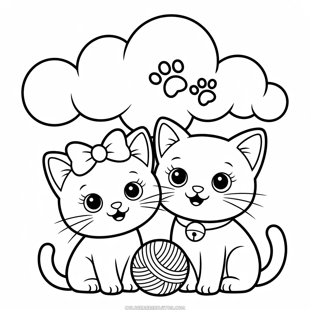 Dibujo de Dos Gatos para Colorear