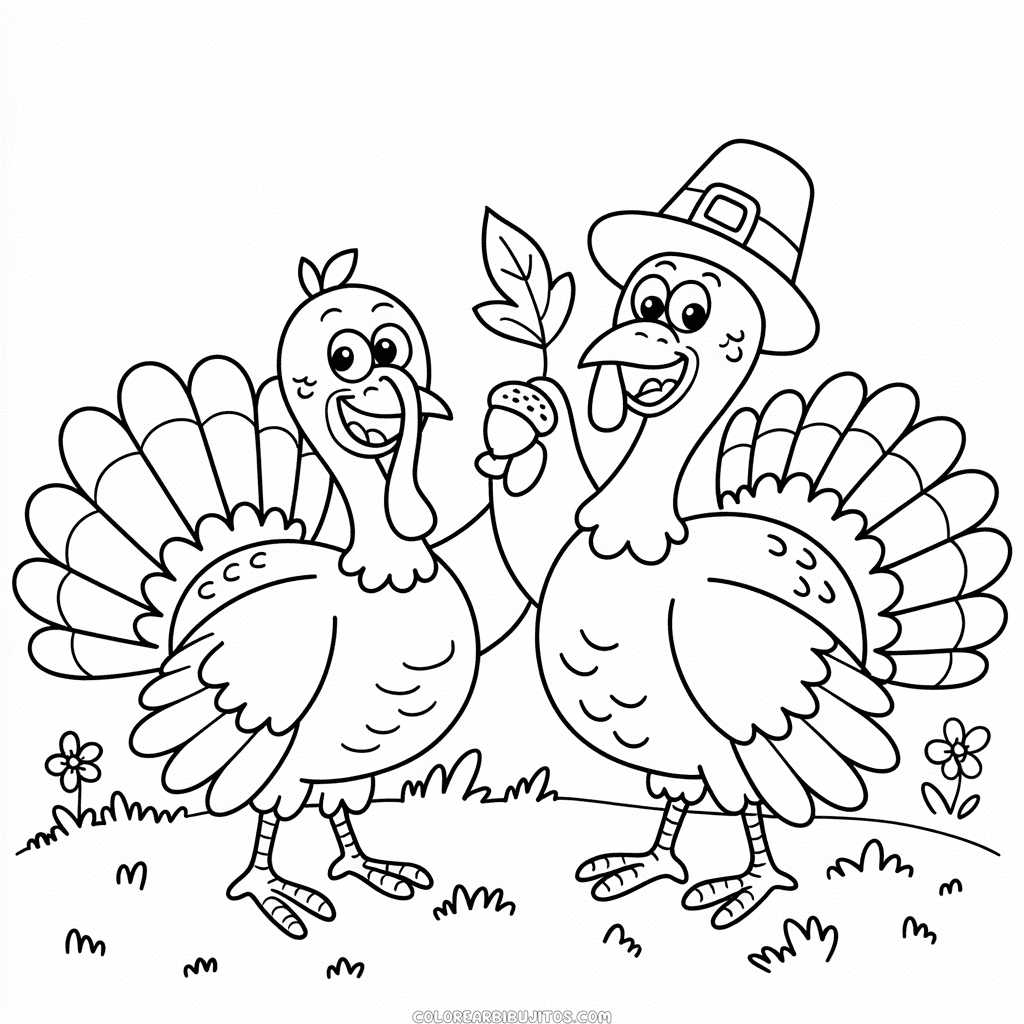 Dibujo de Dos Pavos para Colorear