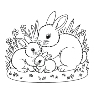 Dibujo de Familia de Conejos para Colorear