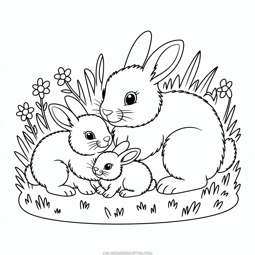 Dibujo de Familia de Conejos para Colorear