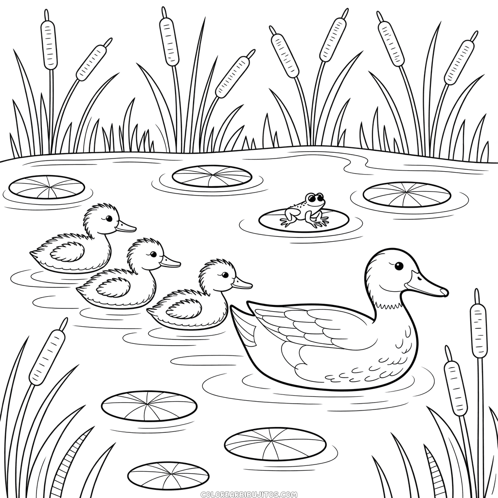 Dibujo de Familia de Patos para Colorear