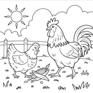 Dibujo de Gallina y Gallo para Colorear