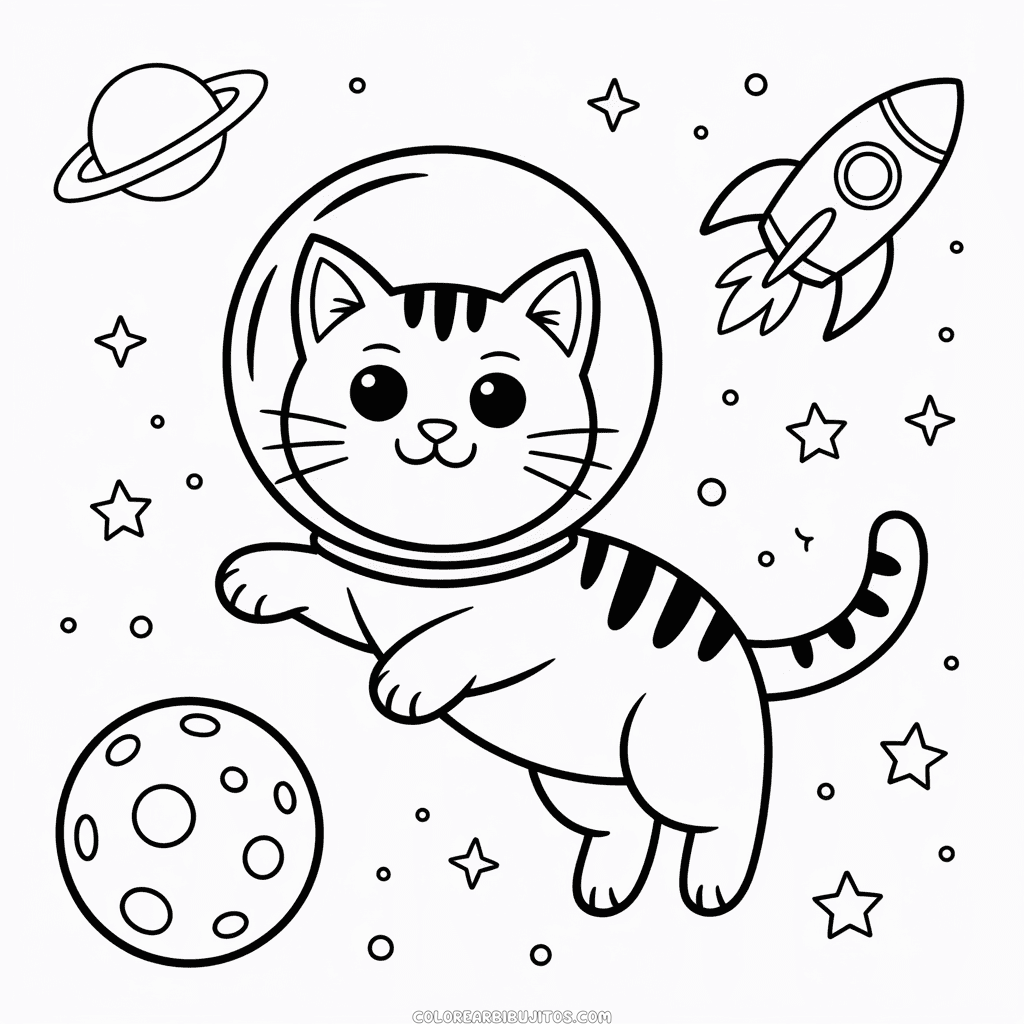 Dibujo de Gato Astronauta para Colorear